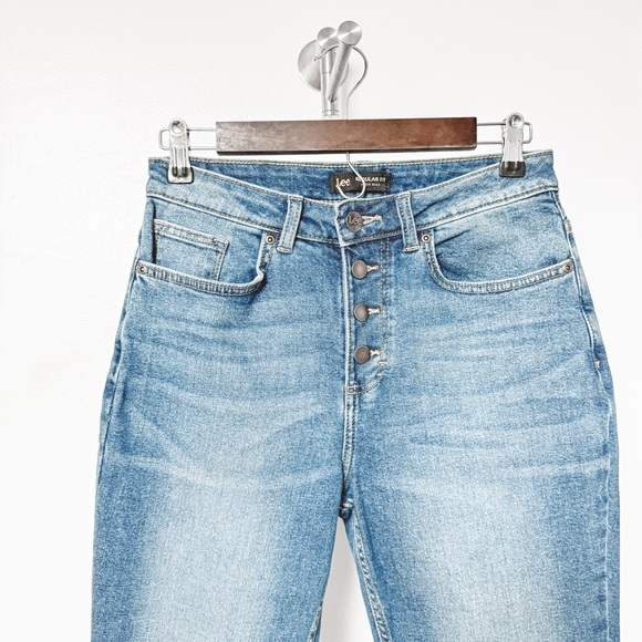 Lee Regular Fit High Rise Winter Casual Button Fly Crop‎ Denim Jeans Medium - Picture 3 of 11